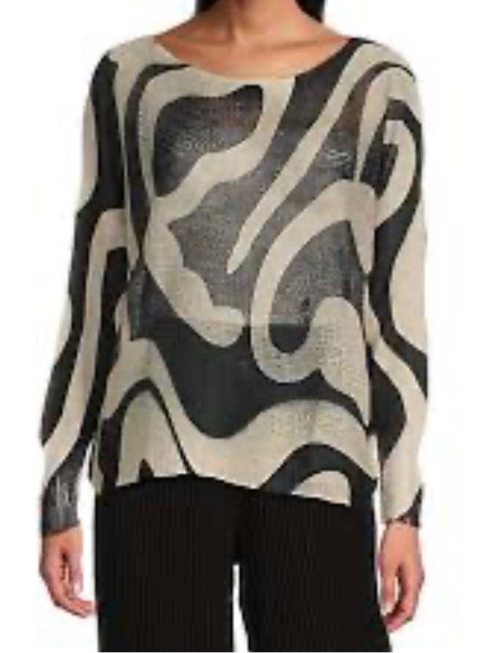 M Made in Italy Abstract Knit Top L/XL Black Cream Quiet Luxury Wearable Art